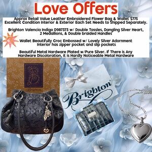 Brighton Valencia Indigo Bag Wallet Dust Bag & Box Leather Embroidered Bag Excel